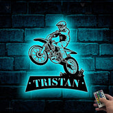 Custom Dirt Bike Metal Wall Art With Led Lights, Personalized Motocross Rider Metal Name Sign, Motorcycle Biker Metal Wall Led Decor